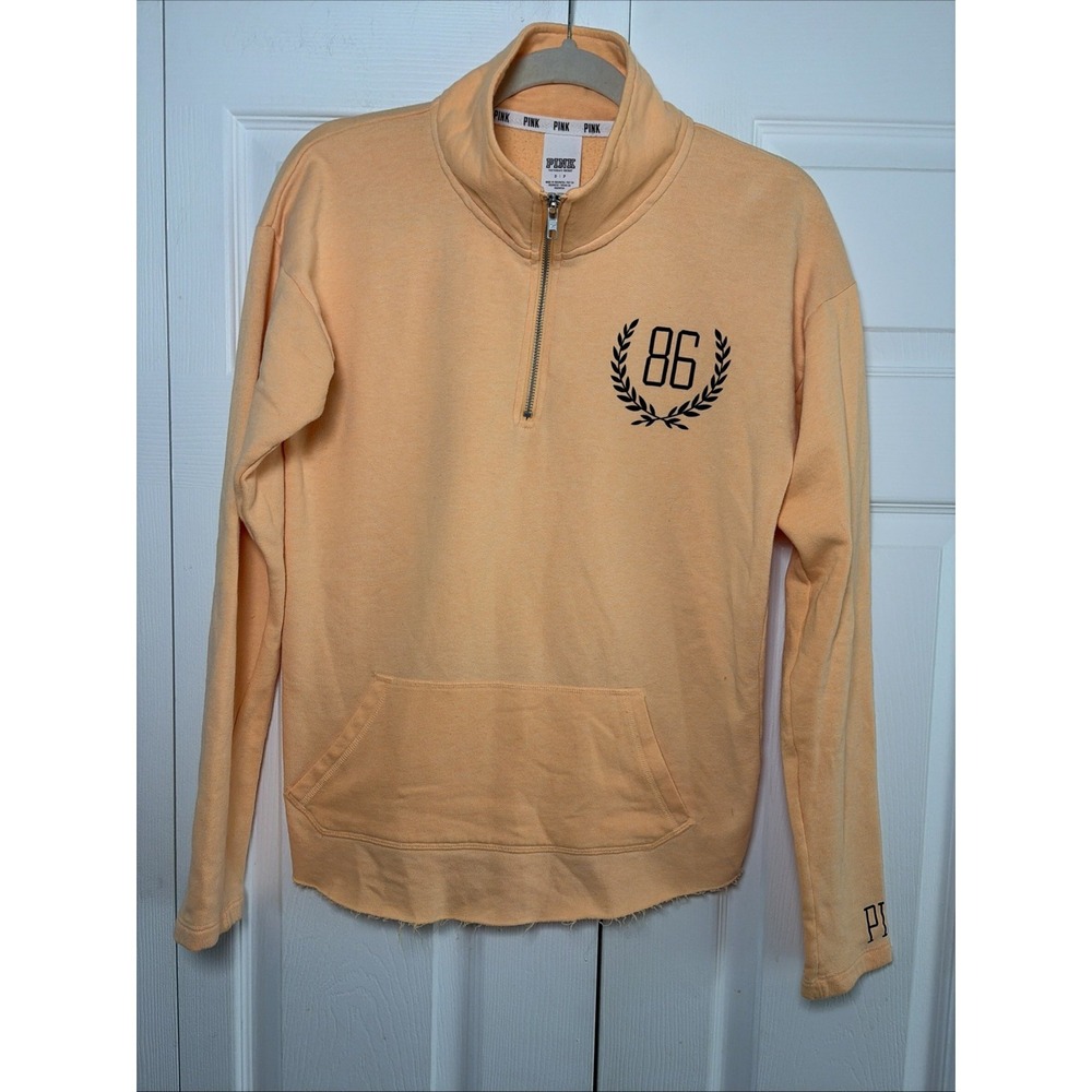 PINK Victoria's Secret Quarter Zip Pullover Womens Size S Peach 86 Logo